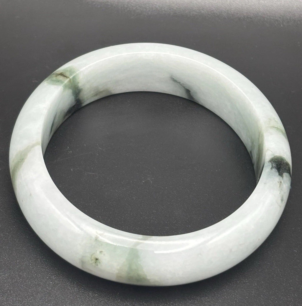 Natural Burmese Jadeite Jade Bangle Moss In Snow Heavy Carved Vintage Bracelet
