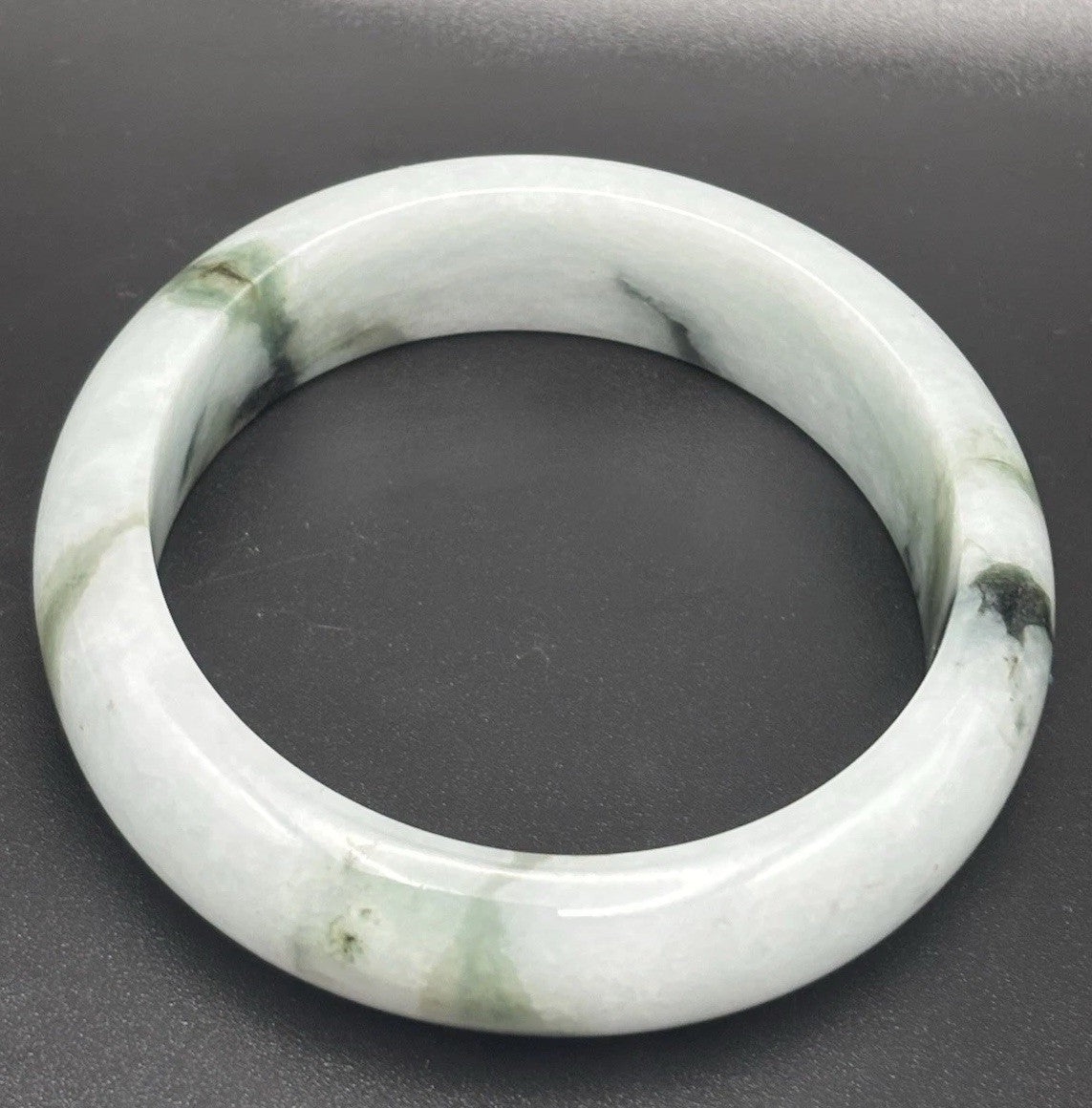 Natural Burmese Jadeite Jade Bangle Moss In Snow Heavy Carved Vintage Bracelet