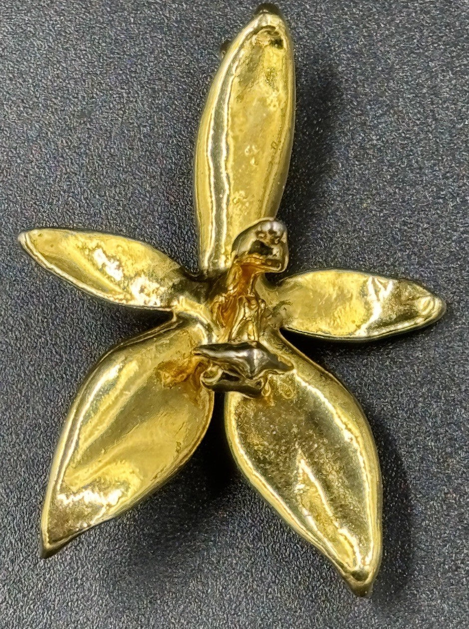 Vtg 22K Gold Plated Orchid Pendant Brooch Lesa Collection Singapore.