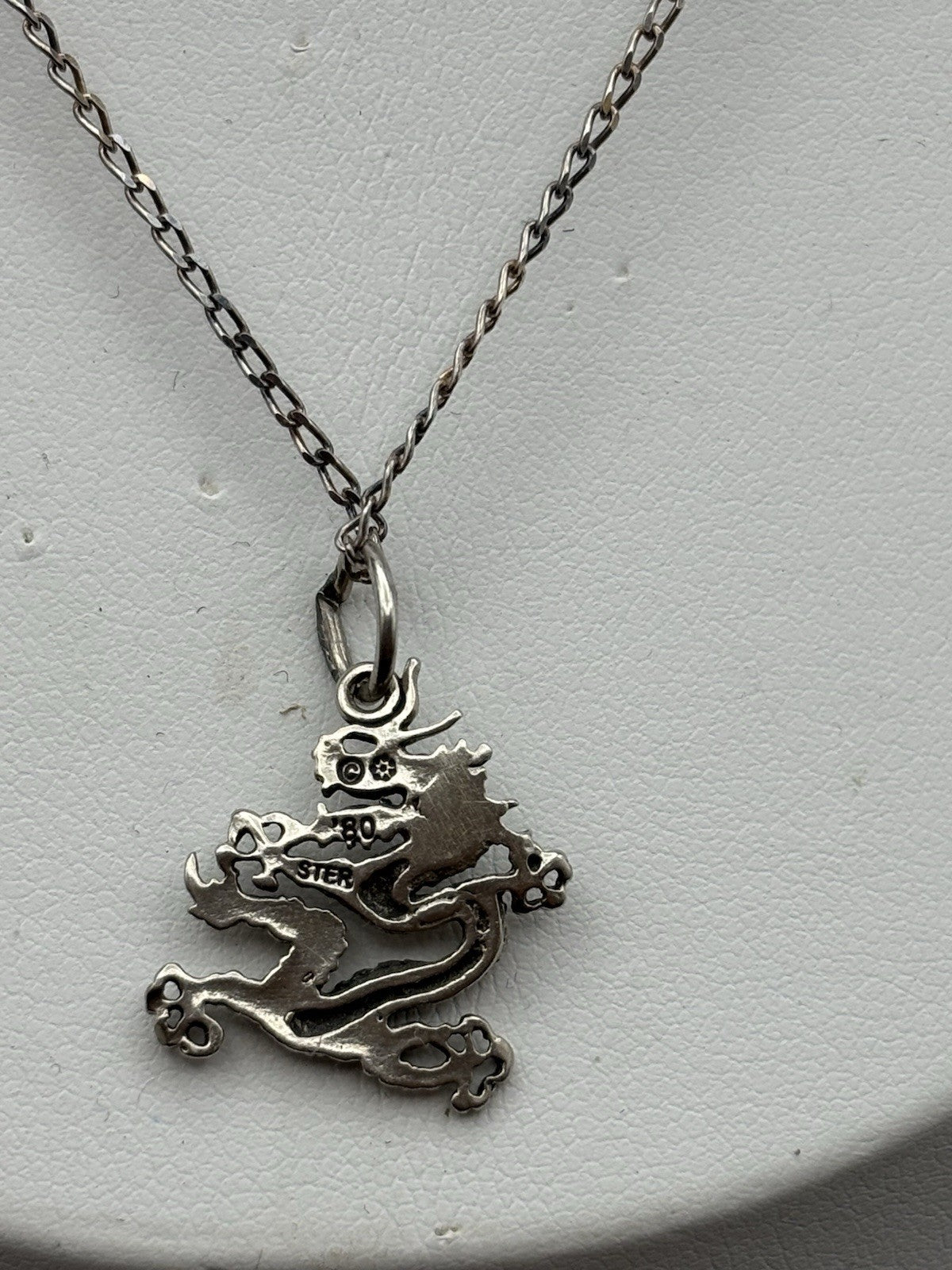 Vintage 800 Silver Dragon Pendant Necklace Sterling Silver 925 Chain