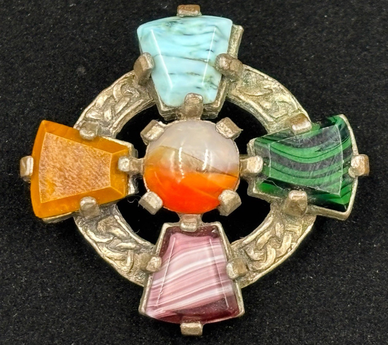 Vintage Miracle Celtic Scottish Stone Brooch Pin 1 1/4 inches.