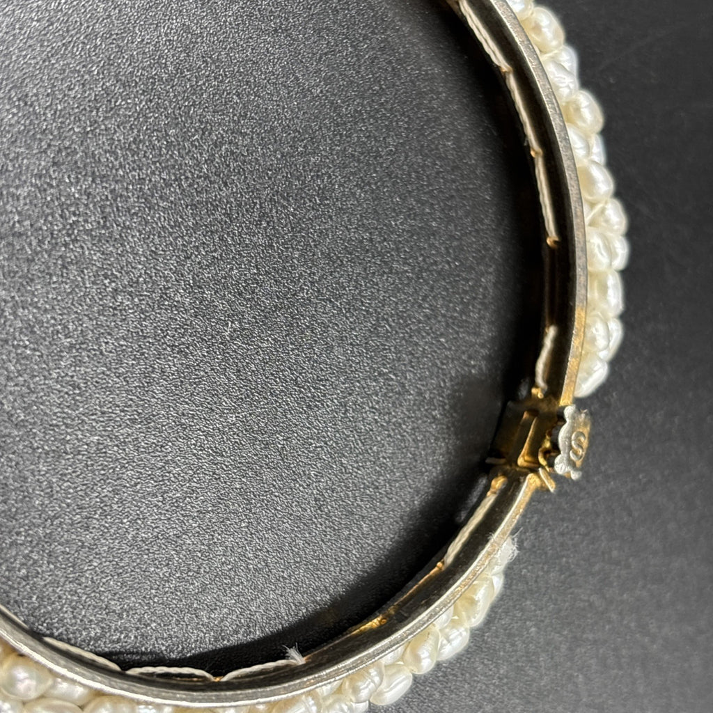 Vintage Genuine Ruby Bangle Bracelet Estate Jewelry Wrapped Genuine Rice Pearls