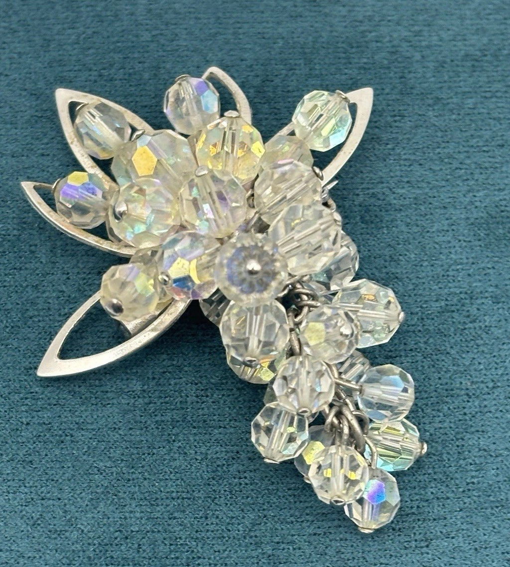 Vintage Aurora Borealis Crystal Parure Necklace Earrings Brooch Set 1950s