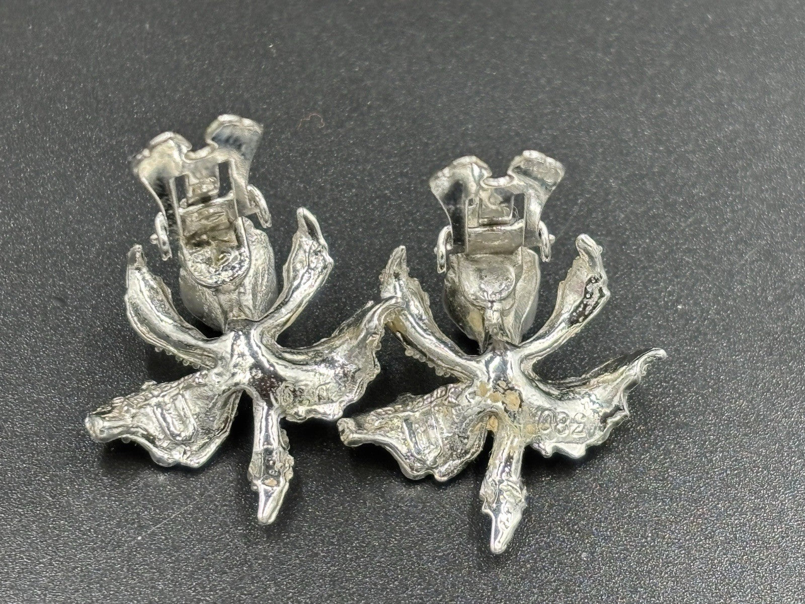 Vtg 1950's Elizabeth Reimer Arcansas Orchid Flower Brooch & Earring Clip On Set