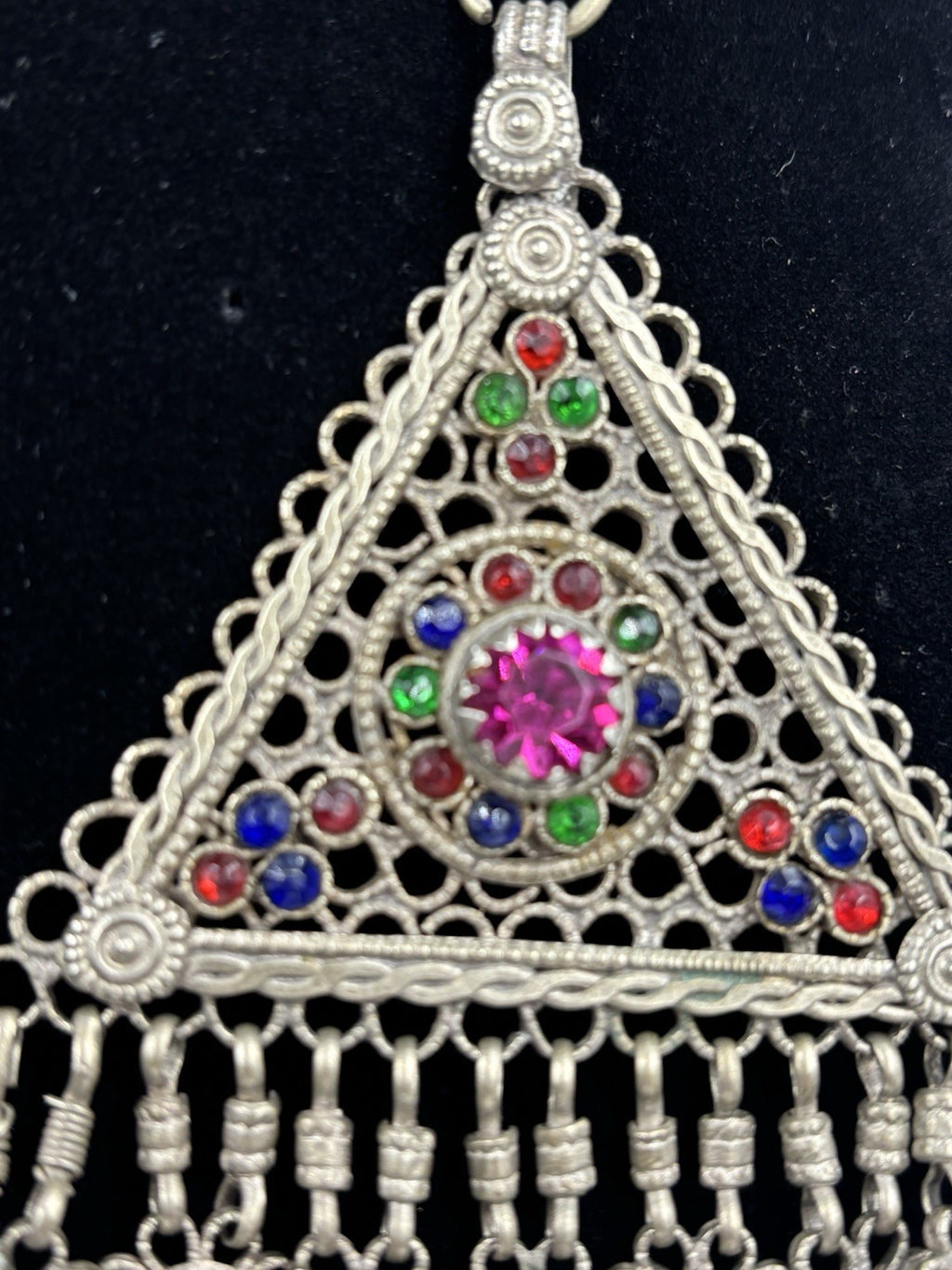Vintage Ethnic Silver Kuchi Style Statement Bib Necklace