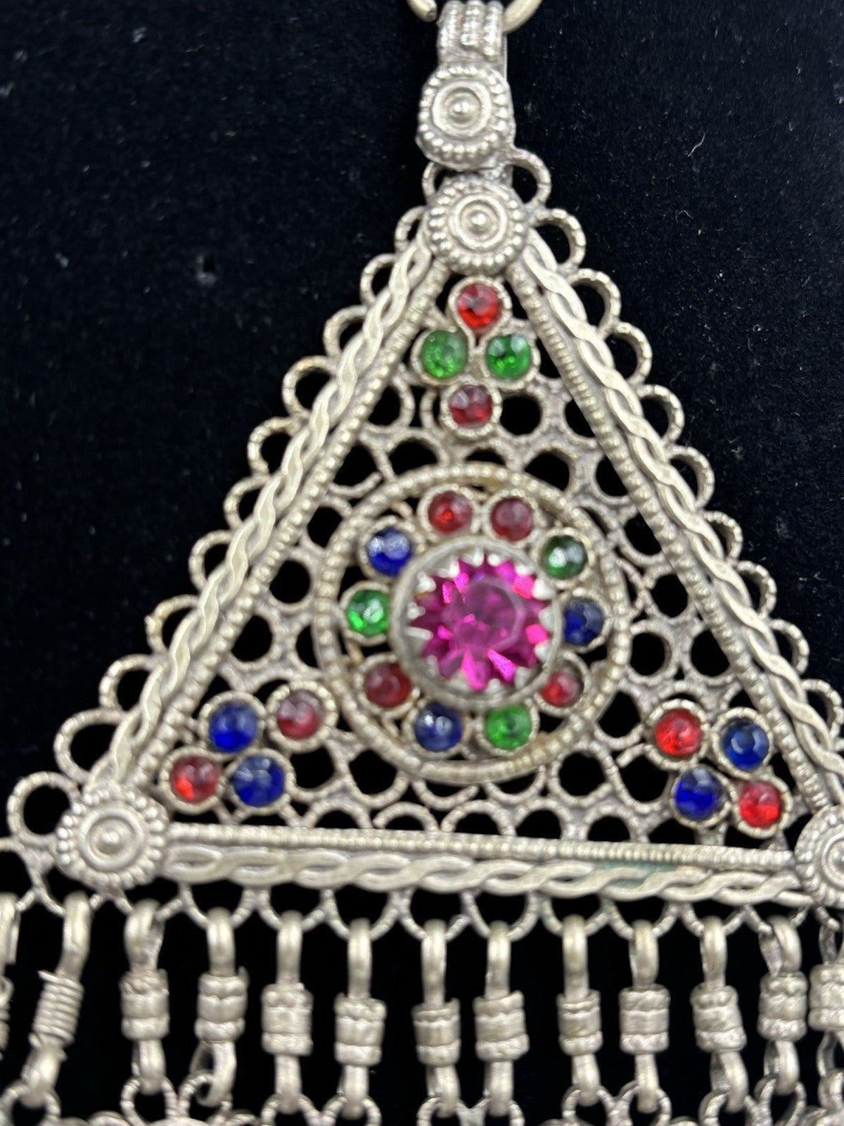 Vintage Ethnic Silver Kuchi Style Statement Bib Necklace