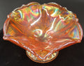 Vintage Carnival Glass Ruffled Footed Bowl Marigold Iridescent Dish