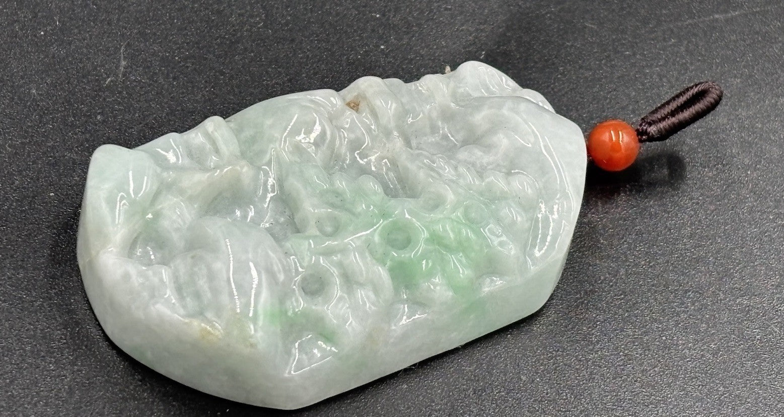 Natural Jadeite Jade Pendant Translucent Apple Green Landscape Carving 43g