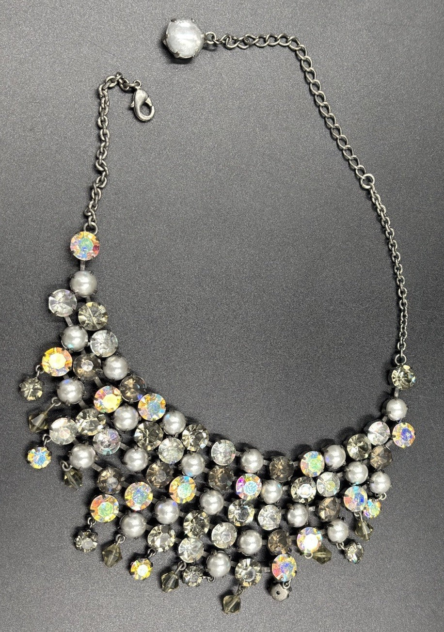 Butler and Wilson Grey Pearl Aurora Borealis Crystal Choker Necklace Statement