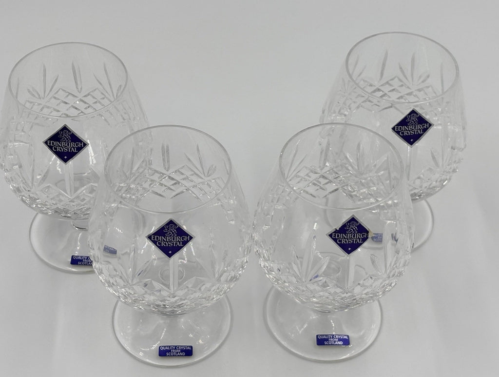 Edinburgh Crystal Cut Lead Brandy Balloon Glasses Set of 4 Scotland Vintage
