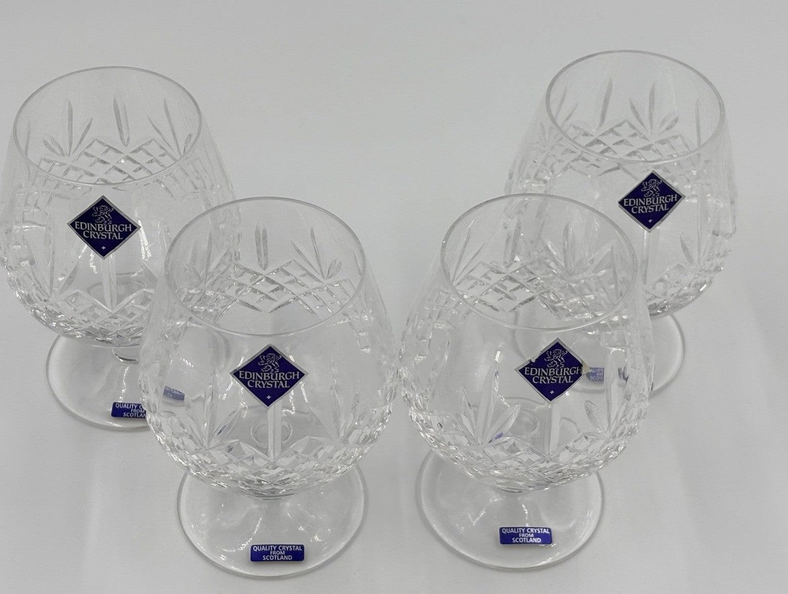 Edinburgh Crystal Cut Lead Brandy Balloon Glasses Set of 4 Scotland Vintage