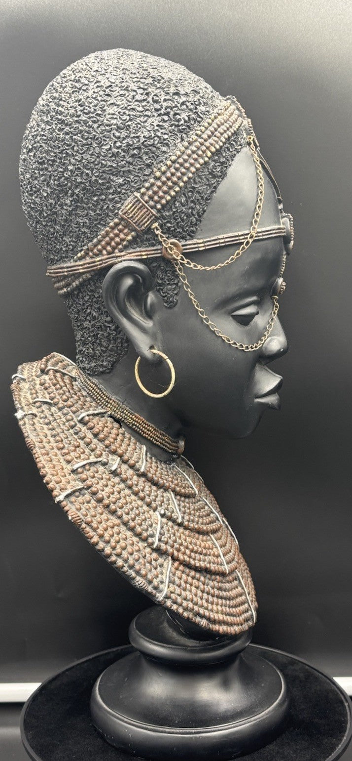Vintage African Tribal Male Bust – Beaded Resin Sculpture