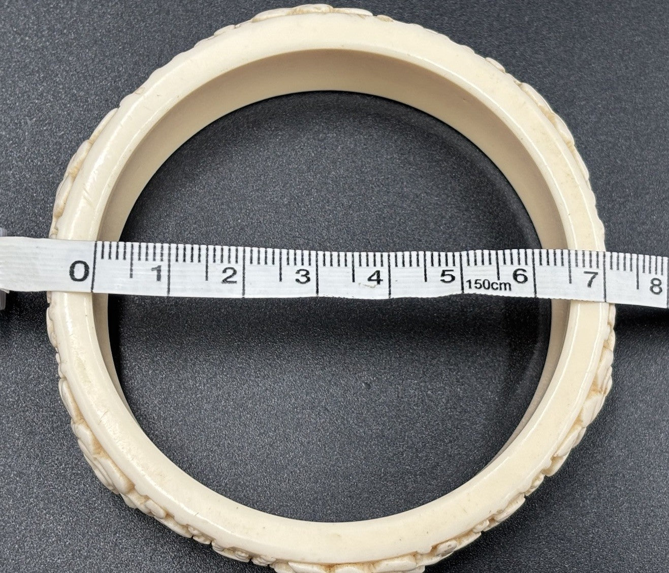 Vintage Carved Floral Cream Tone Bangle Early Plastic Celluloid Era