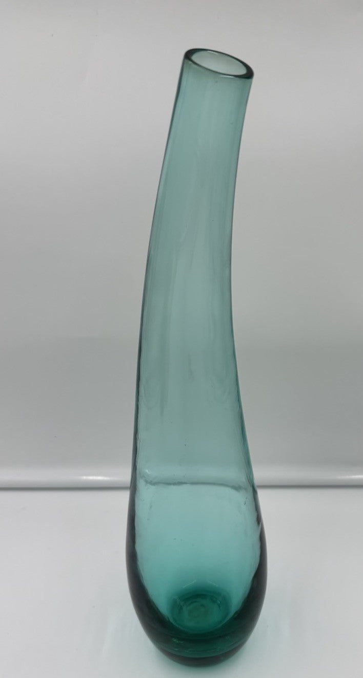 Mid Century Italian Empoli Art Glass Vase Aqua Teal Hand Blown