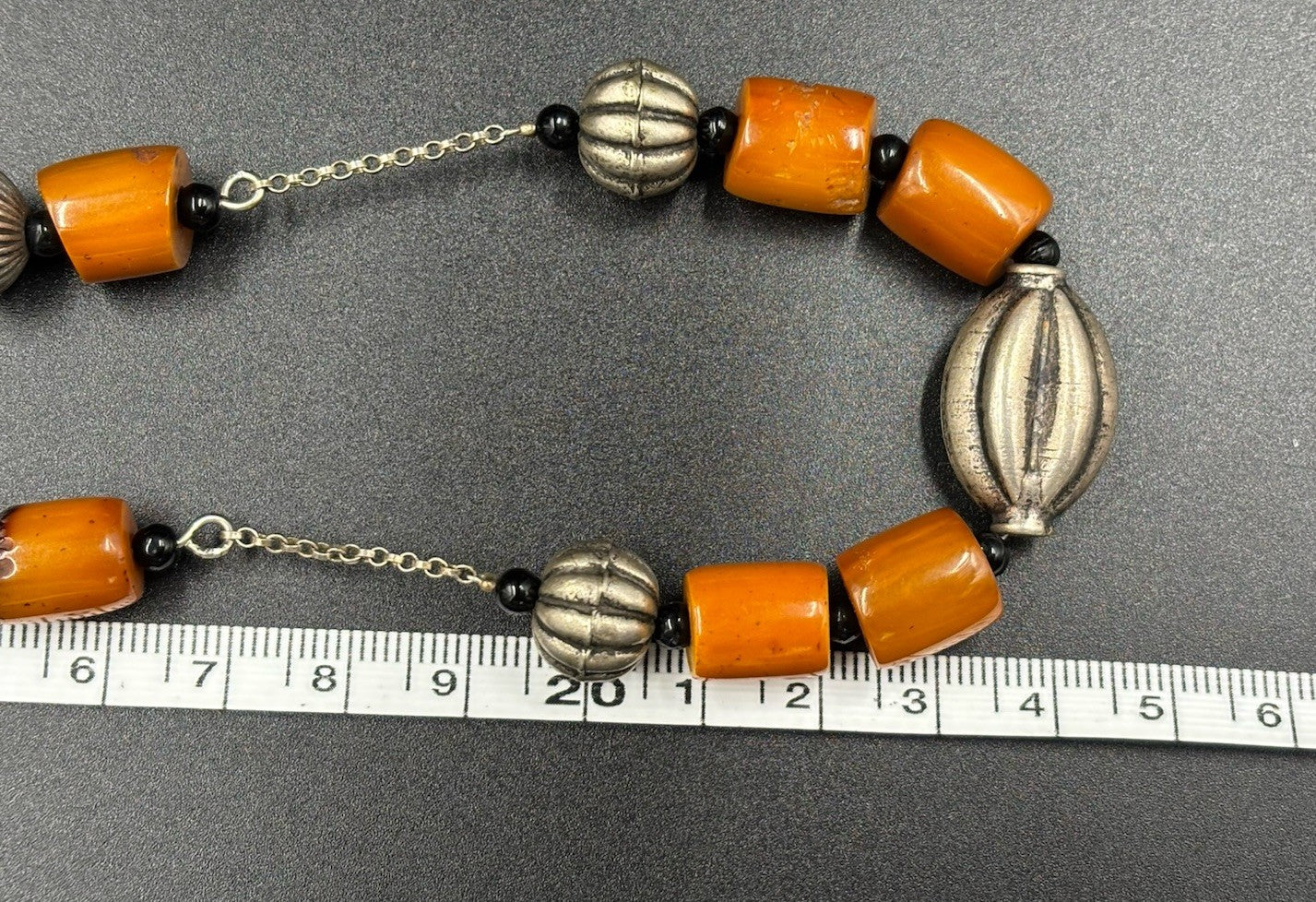 Vtg Butterscotch Bakelite Necklace Yellow & Silver Tone Bead Jewellery