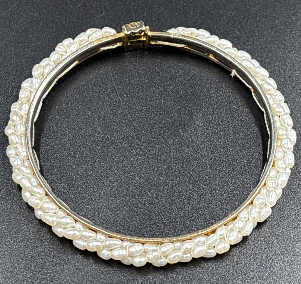 Vintage Genuine Ruby Bangle Bracelet Estate Jewelry Wrapped Genuine Rice Pearls