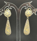 1970s spanish damascene gold and black floral bird dangle clip on earrings