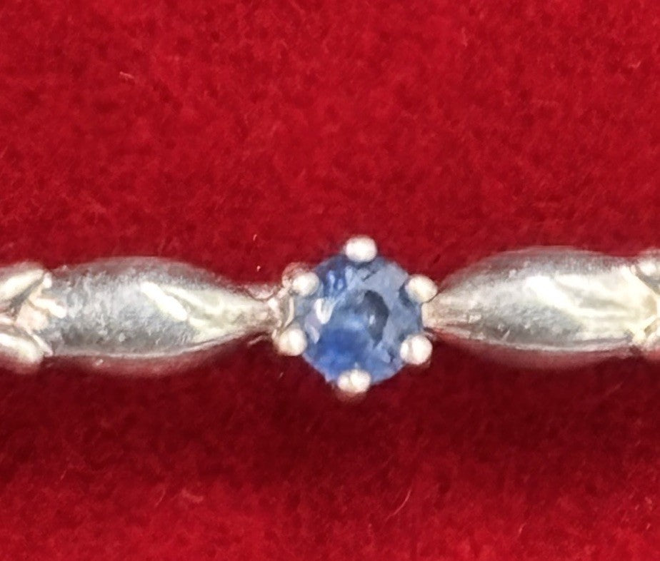 German Antique 925 Silver Bar Brooch AD Signed Blue Sapphire