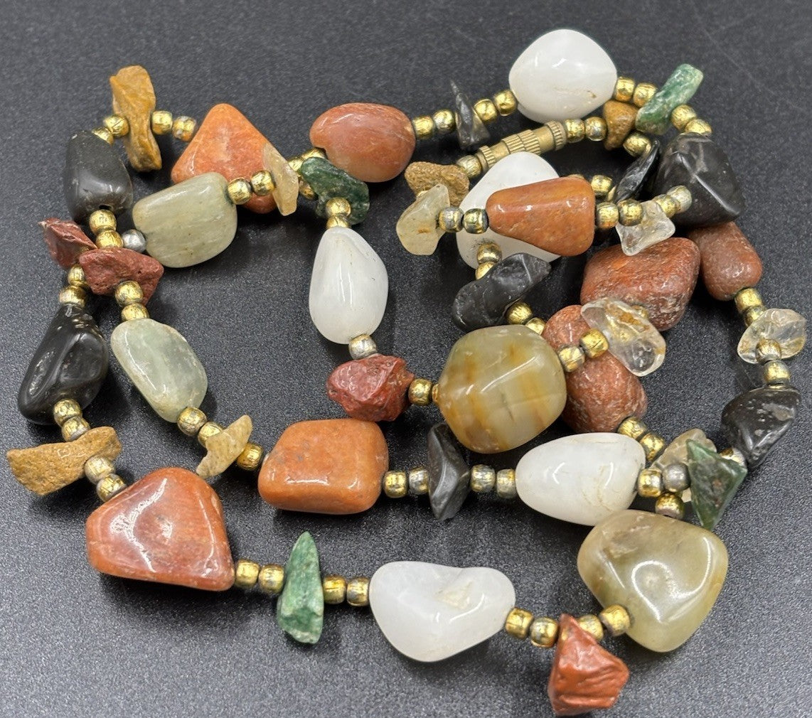 Vintage Gemstone Nugget Bead Necklace Quartz Jasper Agate Aventurine 70s Boho