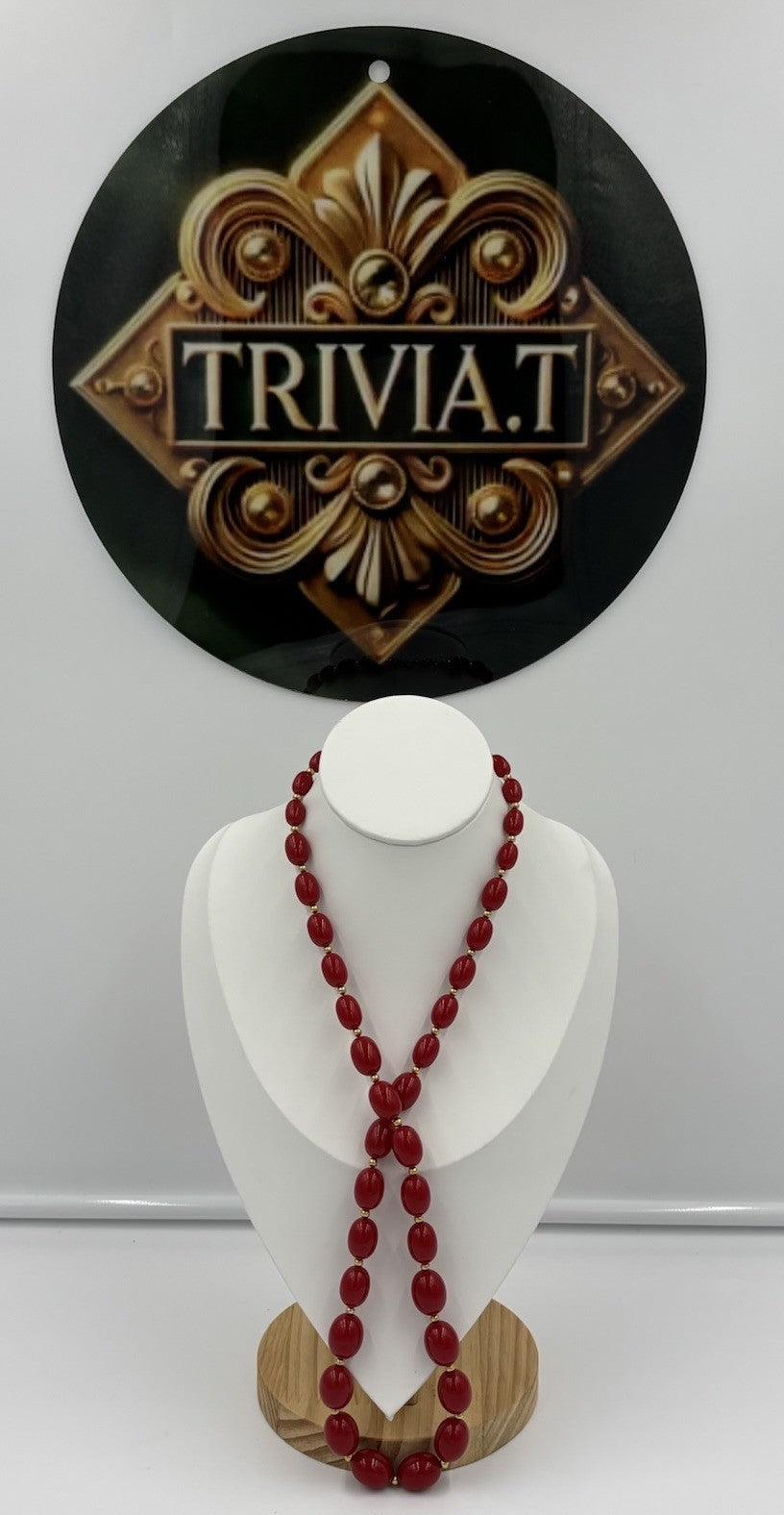 Vintage Monet Red Lucite Bead Necklace Gold Tone Signed Statement Jewelry