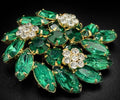 Vintage Weiss Green Rhinestone Brooch Signed Floral Cluster 1950s Jewelry