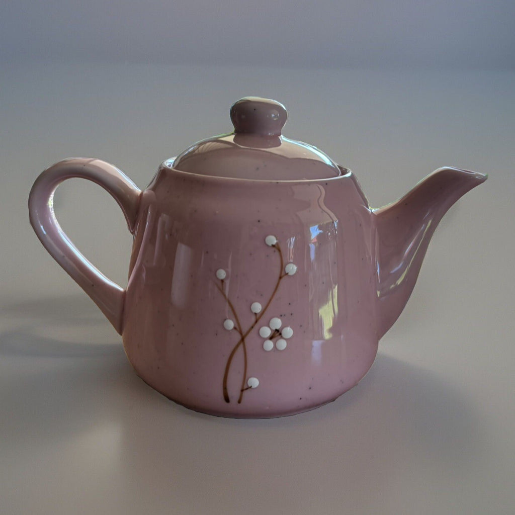 Modern Living Pink Cherry Blossom Tea Set – Teapot, Cup & Tray, Stoneware