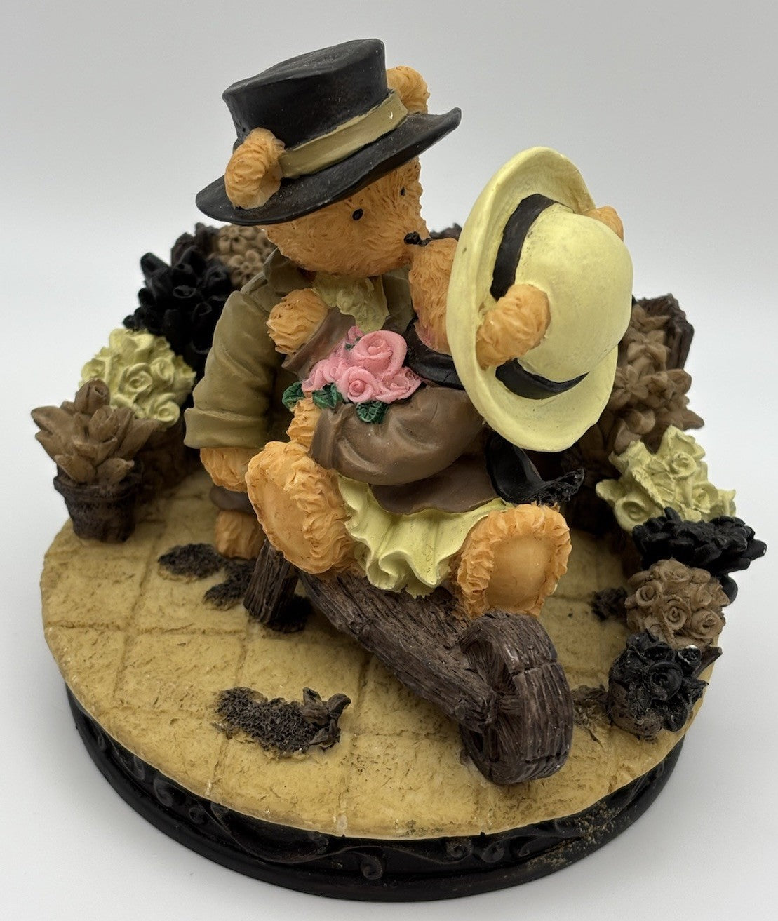 Vintage Avon Bear Figurine – Romantic Couple Kiss with Roses & Cart