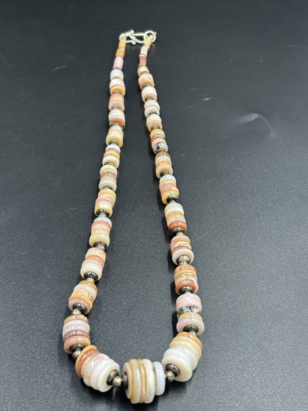 Vintage Sterling Silver Natural Conch Clam Shell Heishi Bead Necklace Boho