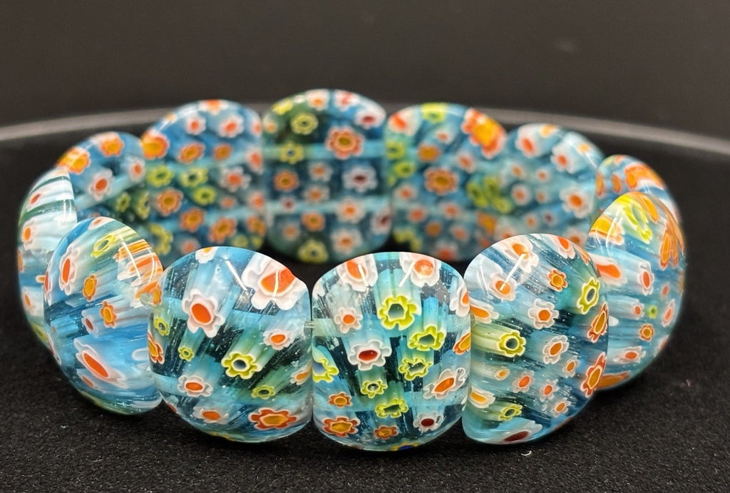 Vtg Murano Venetian MilleFiore  -12Tiles Art Glass Links Bracelet Blue