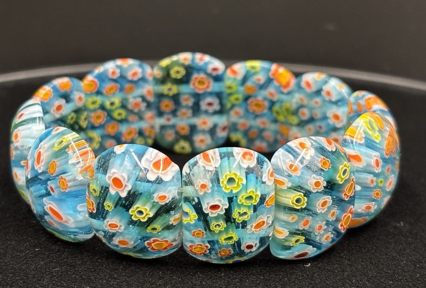 Vtg Murano Venetian MilleFiore  -12Tiles Art Glass Links Bracelet Blue