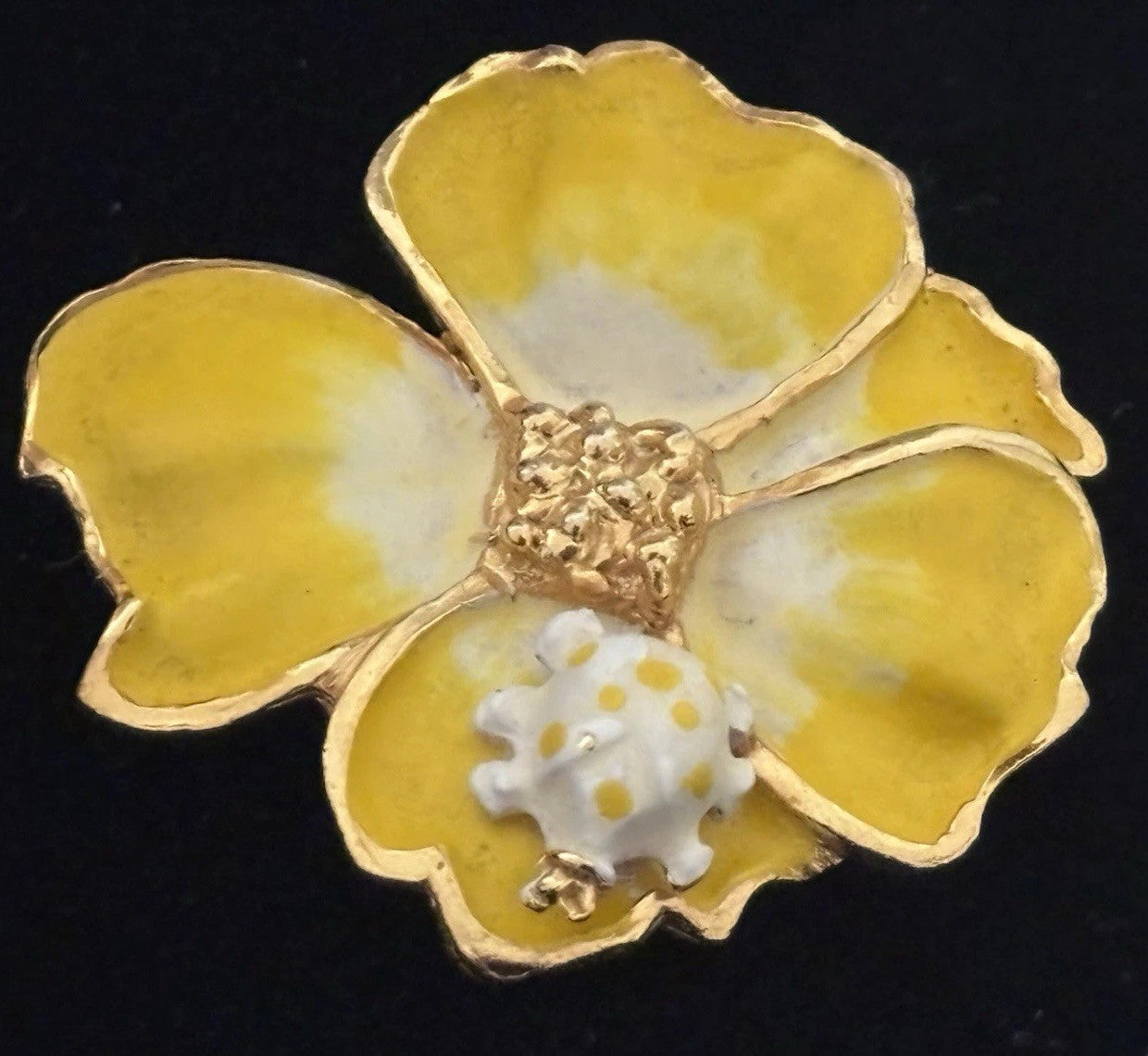 Kenneth Jay Lane KJL Rare Ladybug Pansy Brooch 22K Gold Enamel Signed