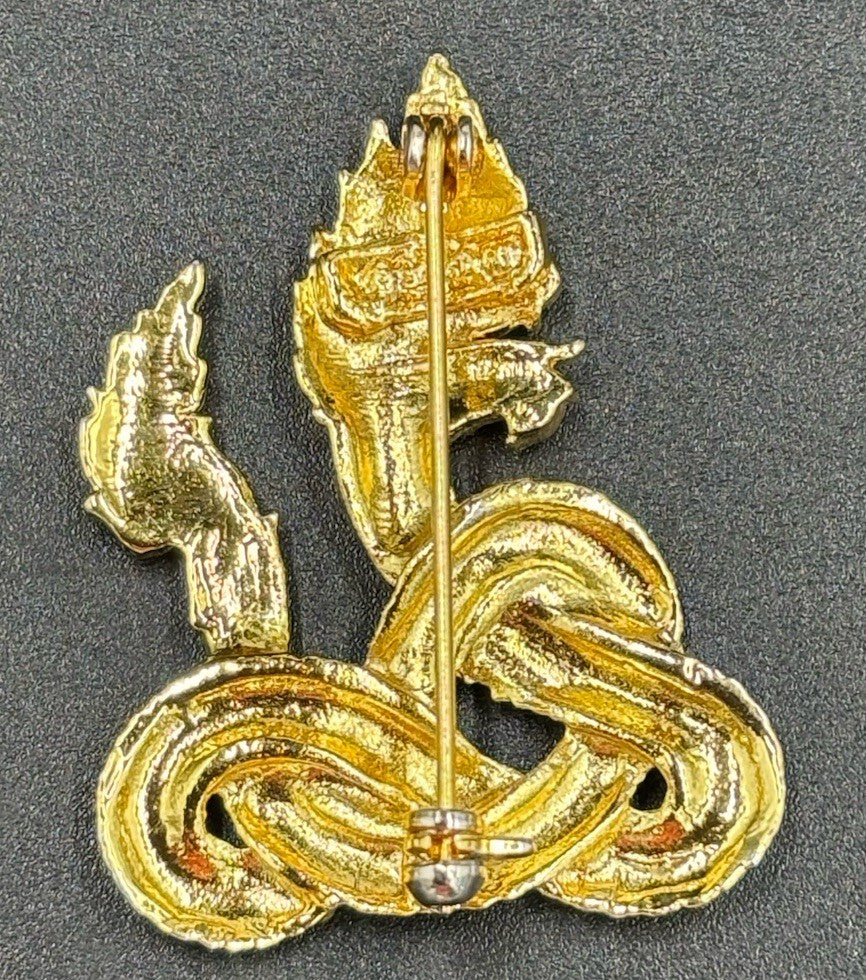 Vintage Thai Naga Serpent Brooch Blue Enamel Dragon Rhinestone Pin