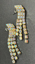 Vintage AB Rhinestone Dangle Earrings Mid Century Sparkle Waterfall Drops
