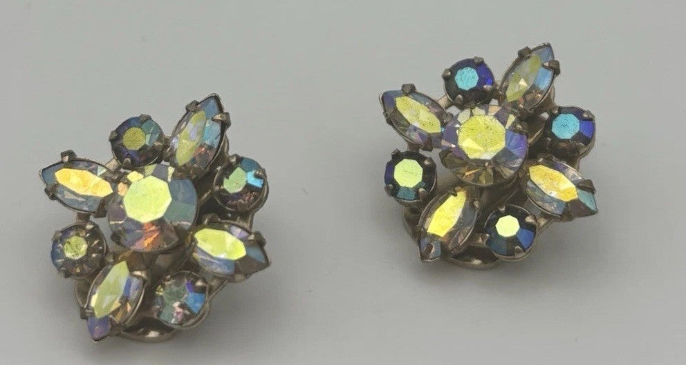 Albert Weiss AB Cluster Earrings Vintage Mid Century Rhinestone Designer Jewelry