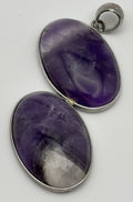 Vintage Amethyst Double Oval Pendant Natural Purple Gemstone Silver Tone Setting