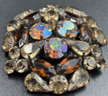 Vintage 1950s AB Rhinestone Brooch Smoky Topaz Brown Glass Pin