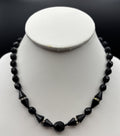 Vintage Austrian Black Faceted Glass Bead Necklace Rhinestone 49cm Elegant