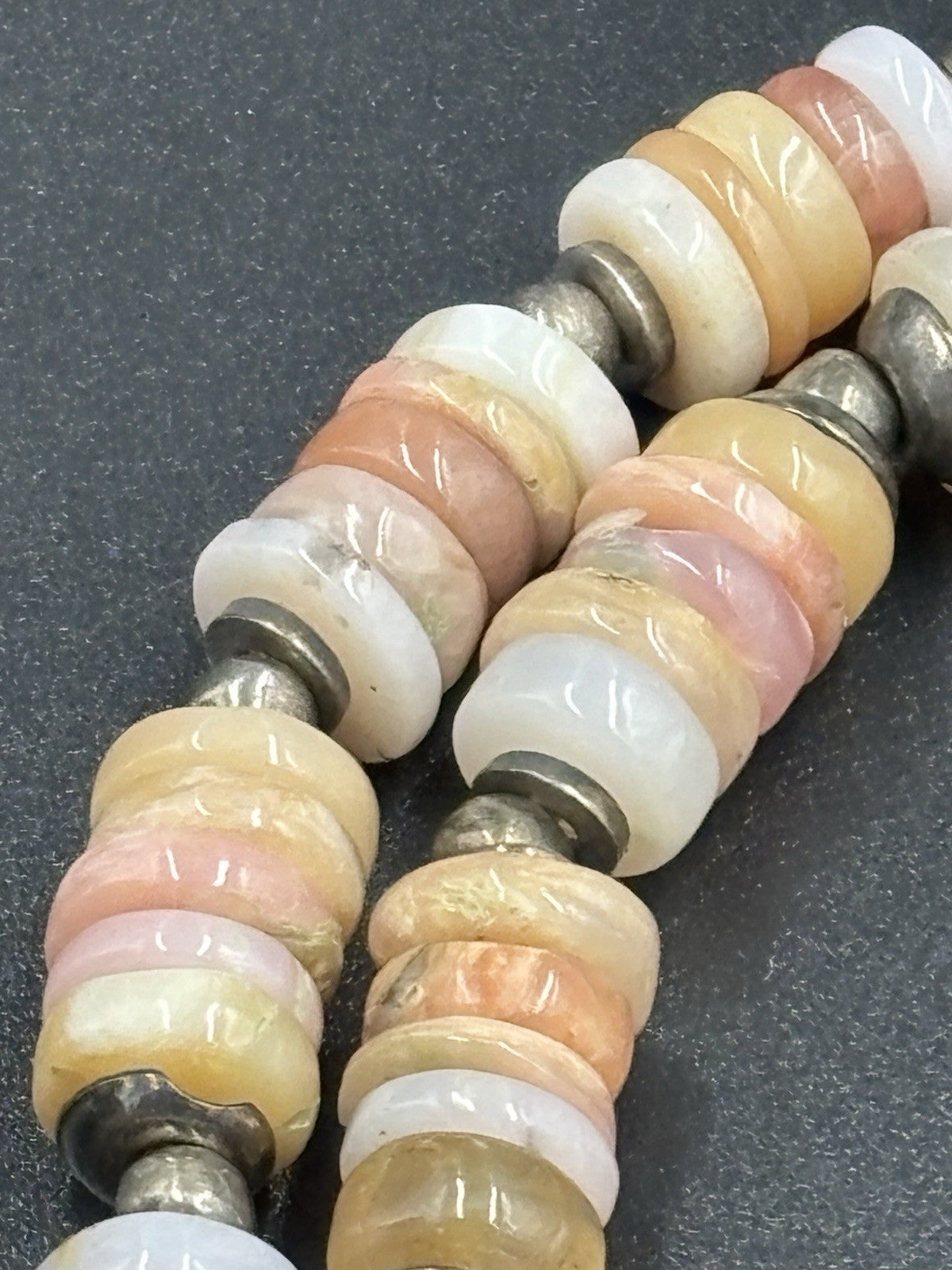 Vintage Sterling Silver Natural Conch Clam Shell Heishi Bead Necklace Boho