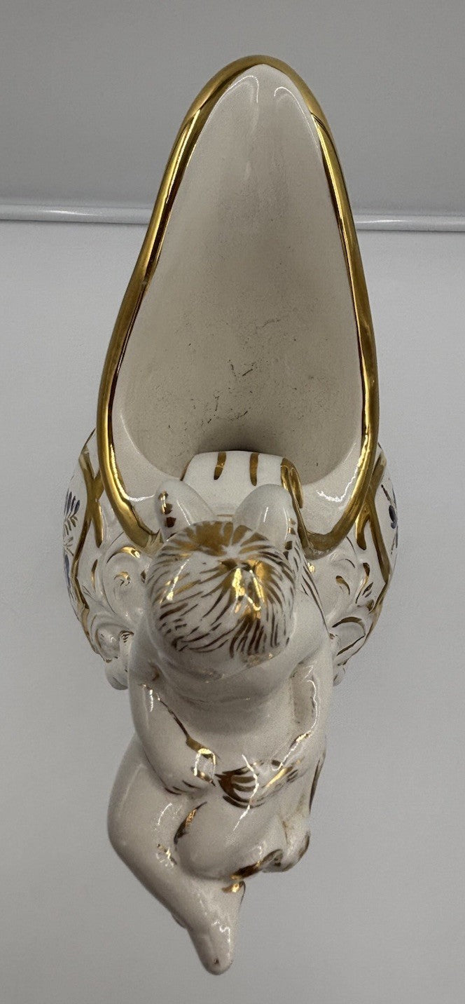 Vintage Capodimonte Italian Porcelain Cherub Ewer Vase Hand Painted Gold Gilt