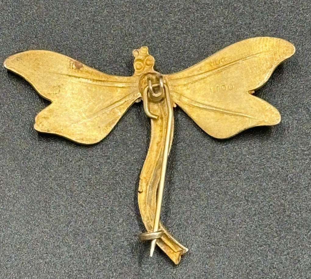 Antique Silver Plique A Jour Enamel Dragonfly Brooch Pin