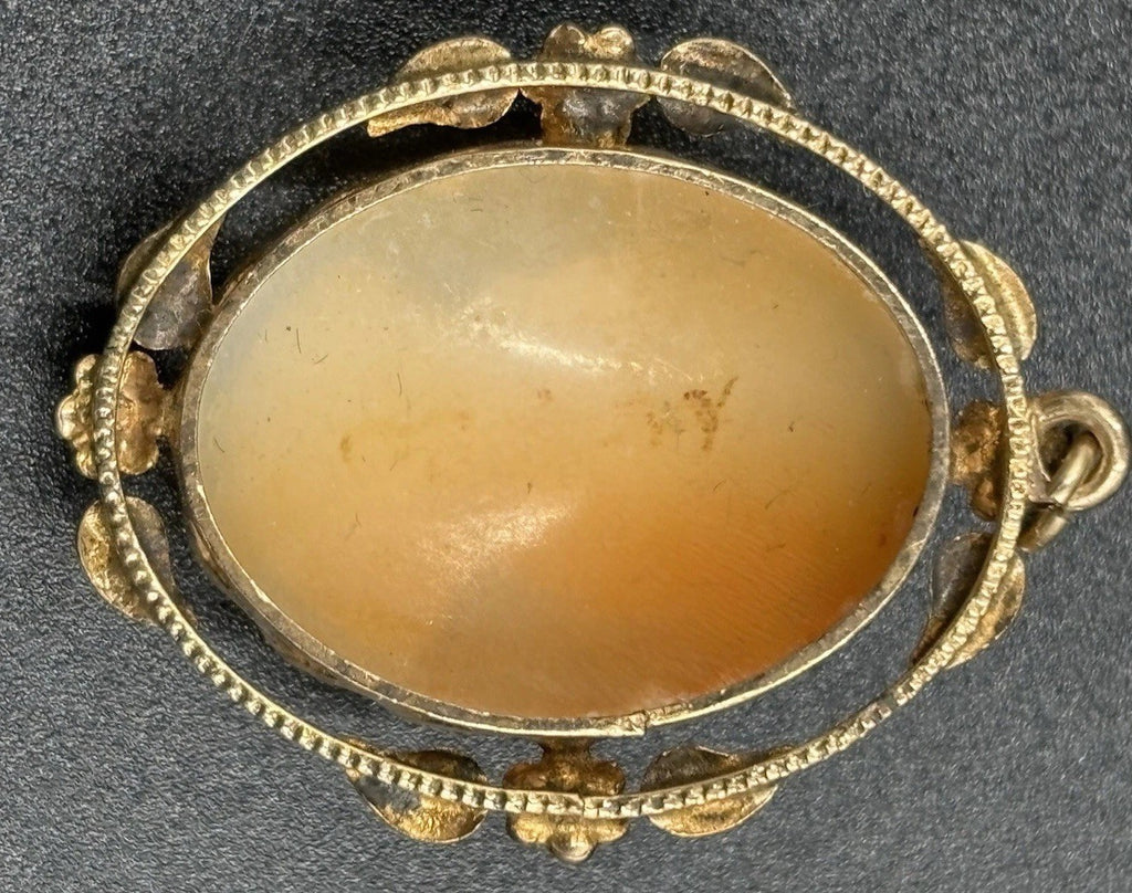 Vintage Italian Hand Carved Shell Cameo Pendant Gold Tone Signed