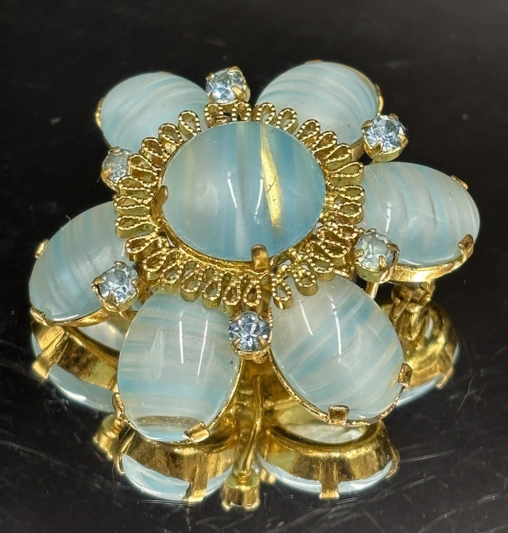 Vintage 1950s Vintage AUSTRIA Moonglow Glass Flower Brooch Signed
