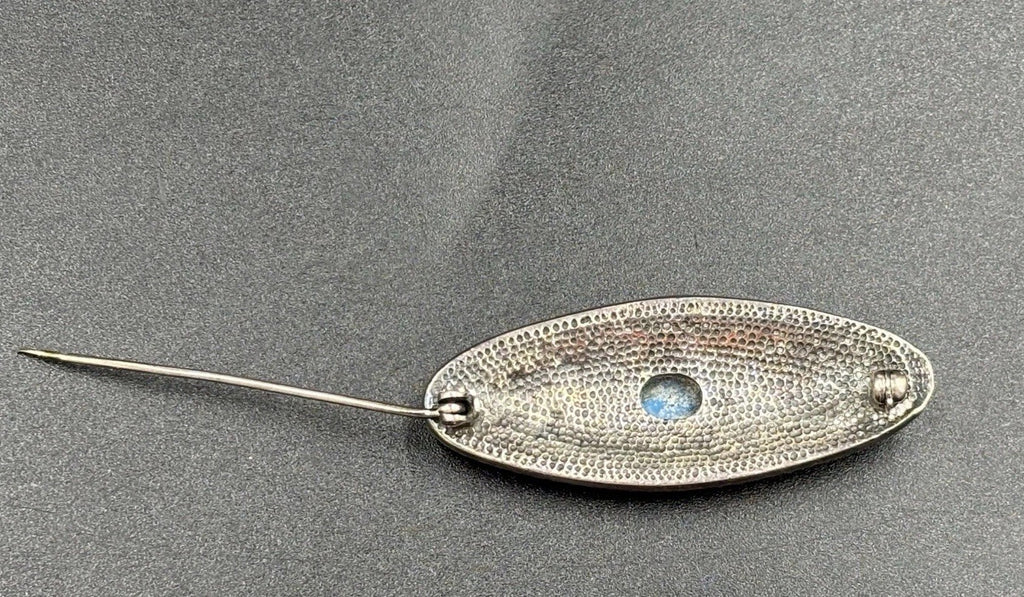 Antique 1920s Sterling Silver Turquoise Filigree Brooch Pin