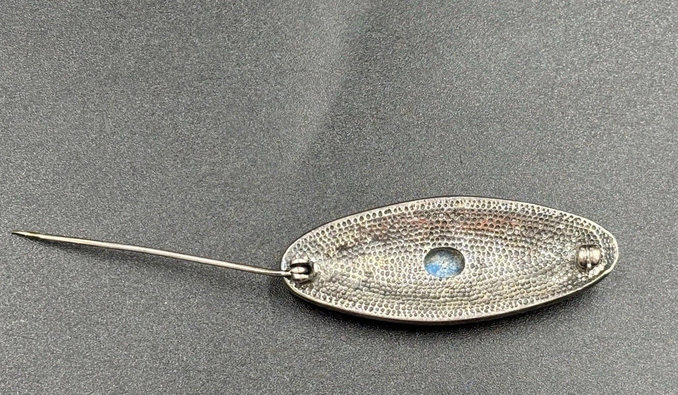 Antique 1920s Sterling Silver Turquoise Filigree Brooch Pin