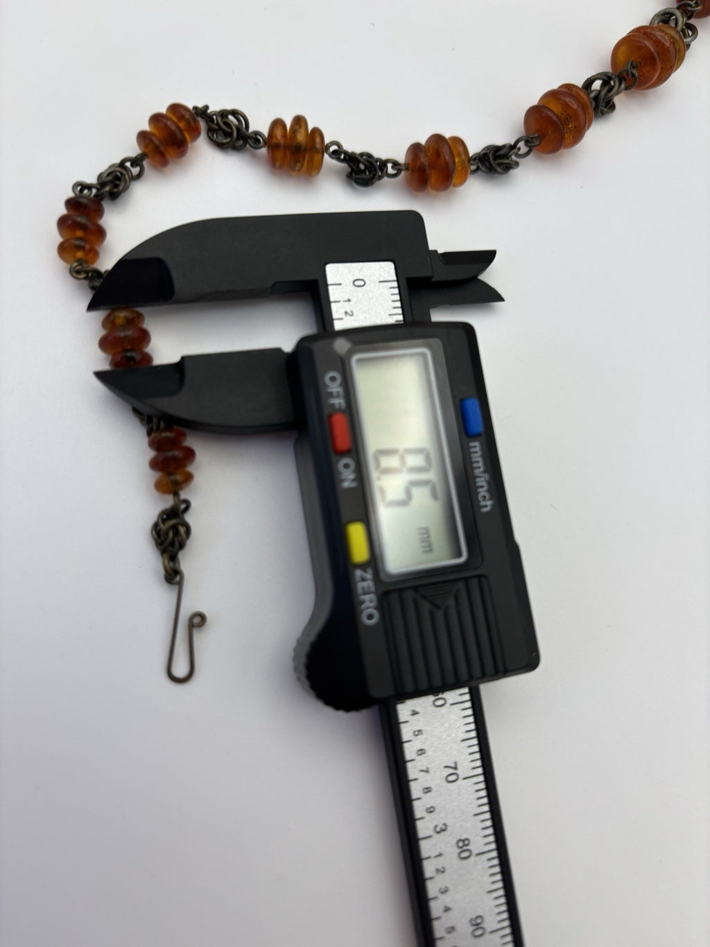 Vintage Baltic Amber Disc Bead Necklace with Oxidized Chain Choker Jewelry