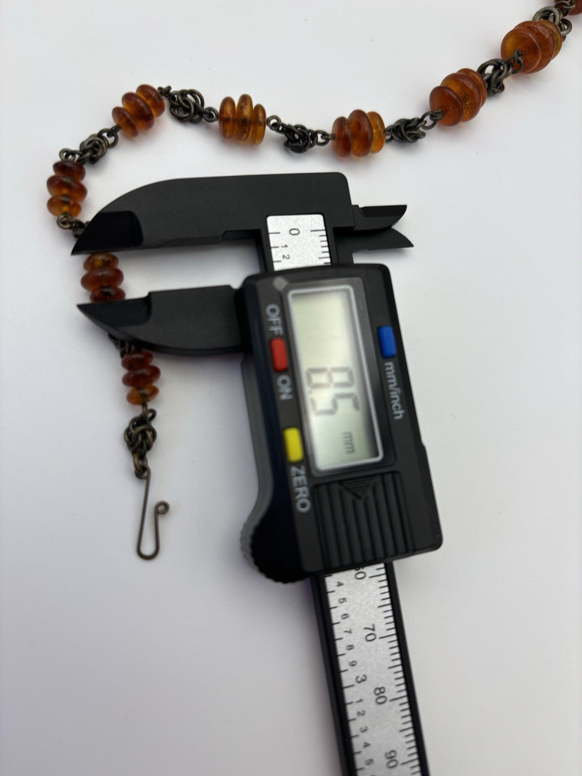 Vintage Baltic Amber Disc Bead Necklace with Oxidized Chain Choker Jewelry