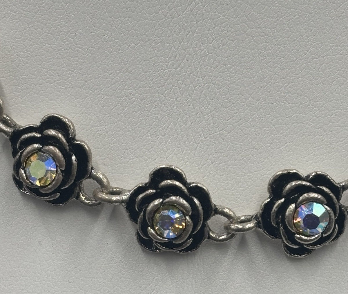 Premier Designs AB Rose Necklace Black Enamel Sparkle, Vintage Glam