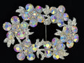 Vintage AB Rhinestone Wreath Brooch Silver Tone 1950s Mid Century Jewelry