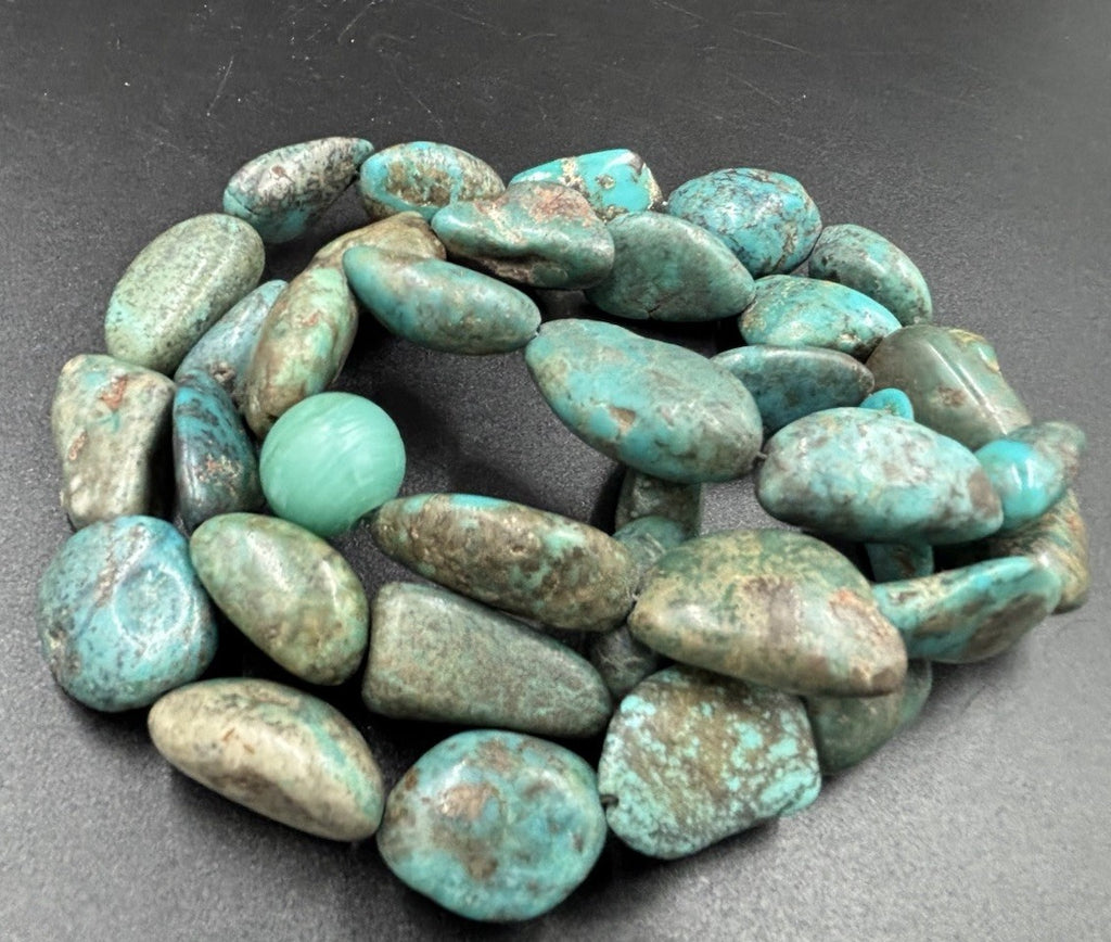 Large Vintage Natural Turquoise Nugget Necklace Chunky Blue Green Gemstones