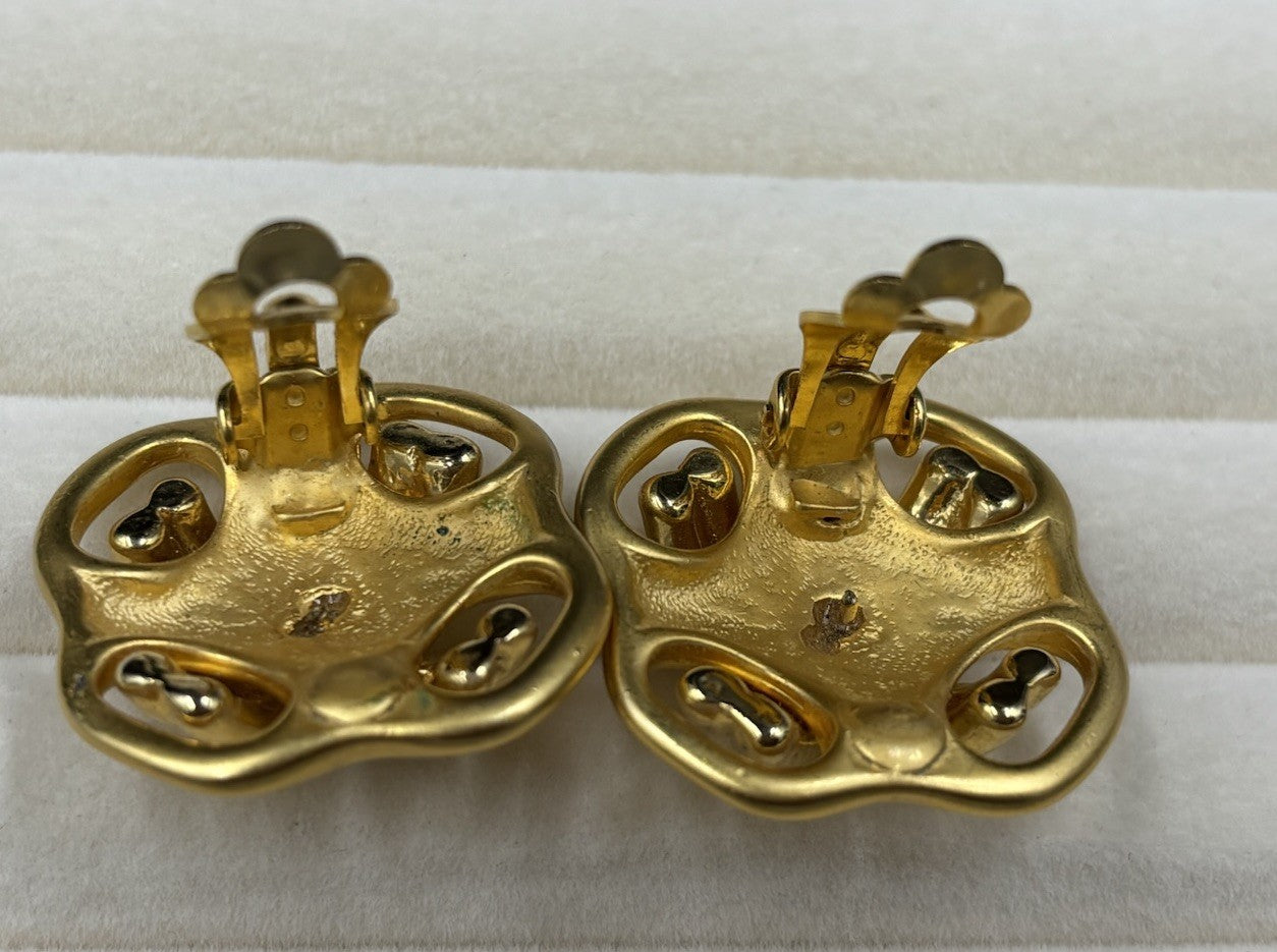 Vintage 80s Gold Clip-On Earrings Bold Designer Style High Quality.